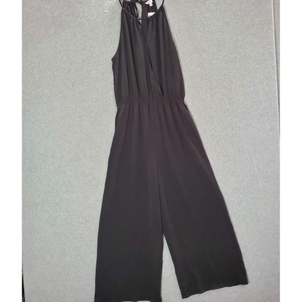 Candie's Women Jumpsuit Medium Black Faux Wrap Wide Leg Sleeveless‎ Keyhole
